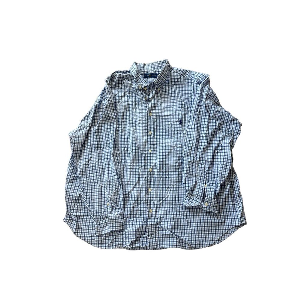Ralph Lauren Mens Blue White Plaid Long Sleeve Button Down Shirt Size 3XB Big